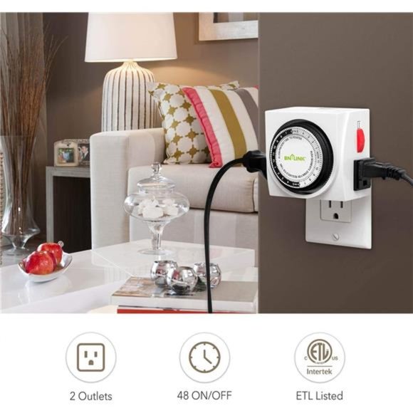 Heavy Duty Mechanical 24 Hour Timer Dual Outlet 3-Prong Accurate Indoor - Picture 5 of 6